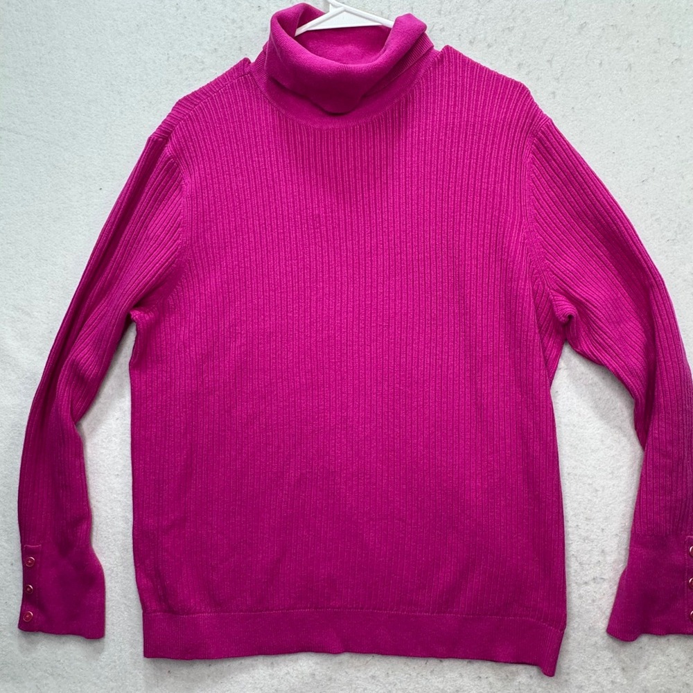 Talbots Turtleneck Sweater Women XL Pink Ribbed Button Cuff Preppy NWT $79